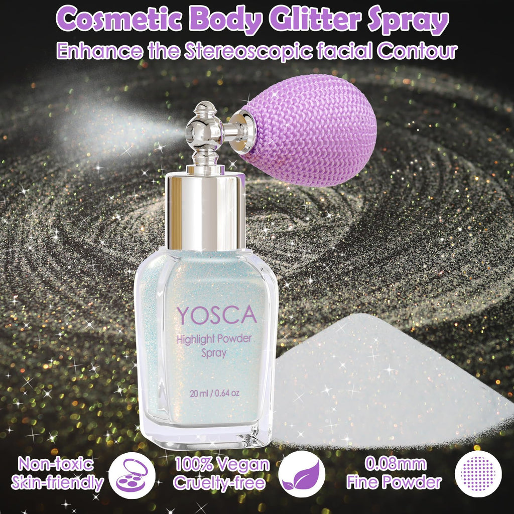 Yosca Body Glitter Spray, 30ML Loose Laser Body Shimmer Powder Holographic Hair Spray Silver Glitter Sparkle Highlighter Makeup Festival Rave Accessories for Clothes Hair Face Nail Art - Rainy Rainbow
