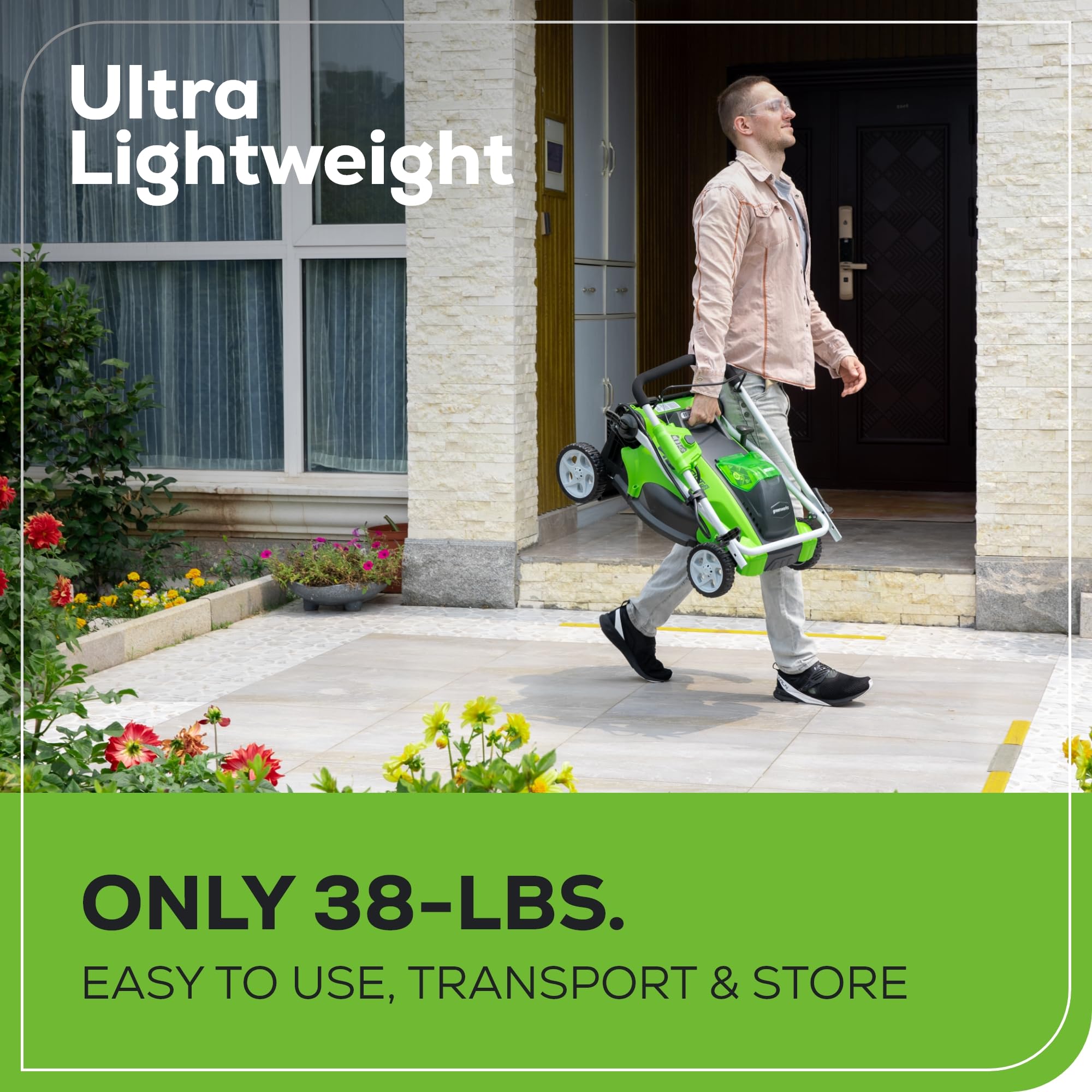 Greenworks 40V 16" (Push) Cordless Lawn Mower, 4.0Ah Battery (1/3 Acre, Push Button Start, Compatible with 75+ Tools)