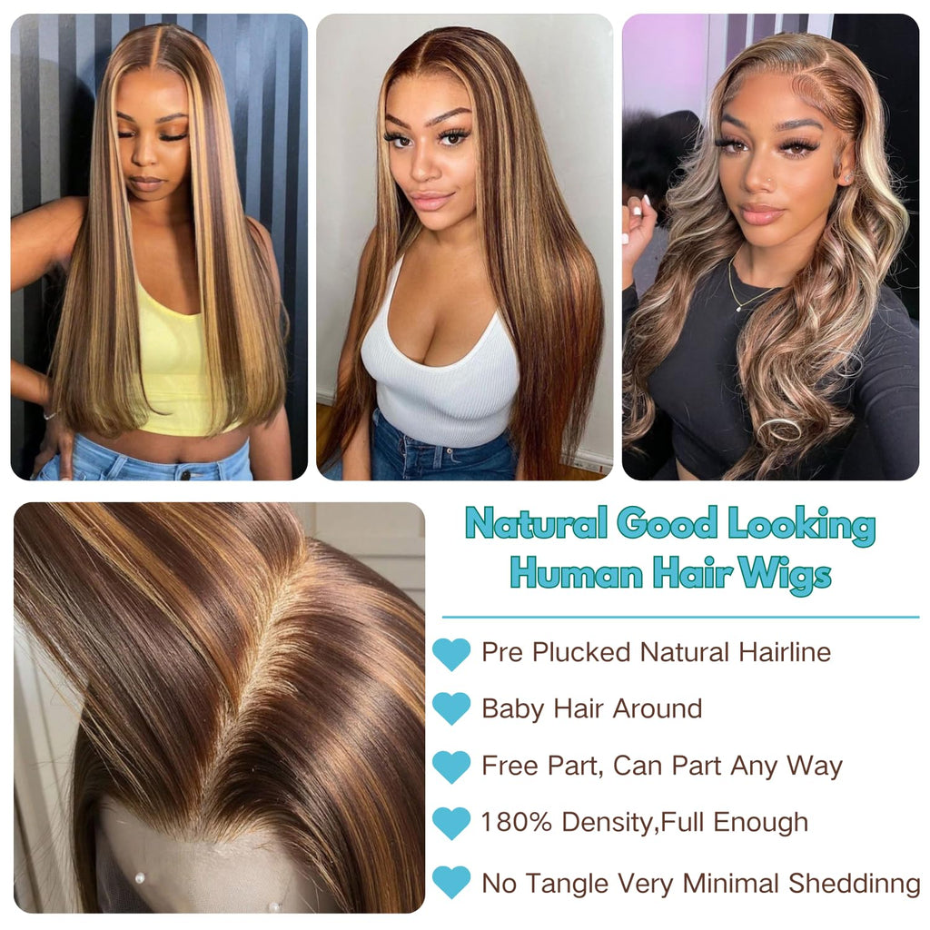 GZX 26 Inch 613 Lace Front Wig Human Hair 13X4 Blonde Straight HD Transparent Lace Frontal Wigs Human Hair Pre Plucked with Baby Hair 180% Density Blonde Glueless Wigs Human Hair