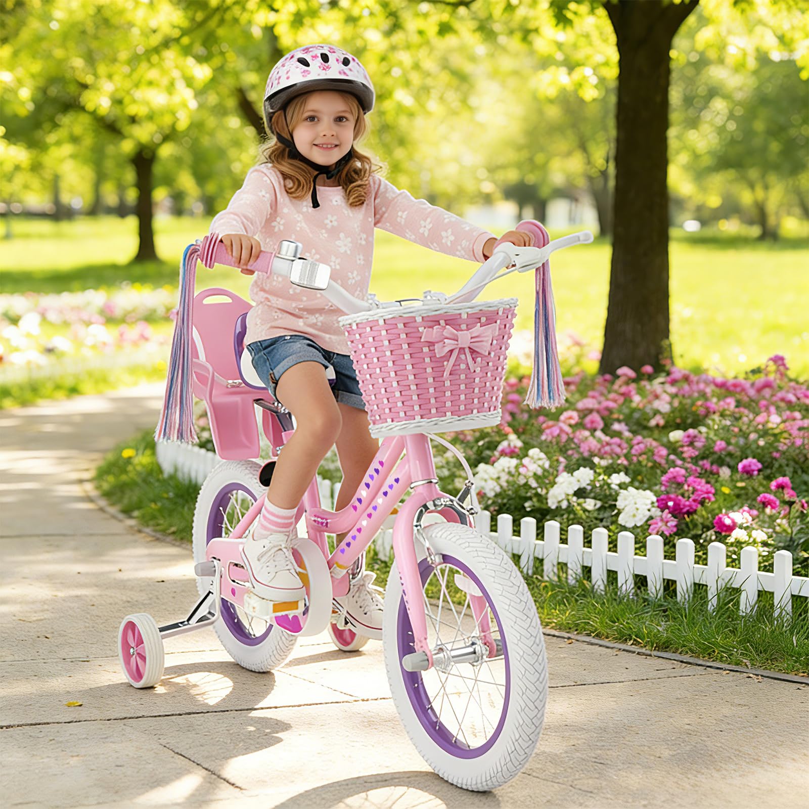 XJD Girls Bike for 2-12 Years Old Kids 12 14 16 20 Inch Toddler Bike,Retro Style Kids Bike with Training Wheels, 20 Inch Girl Bicycle with Kickstand