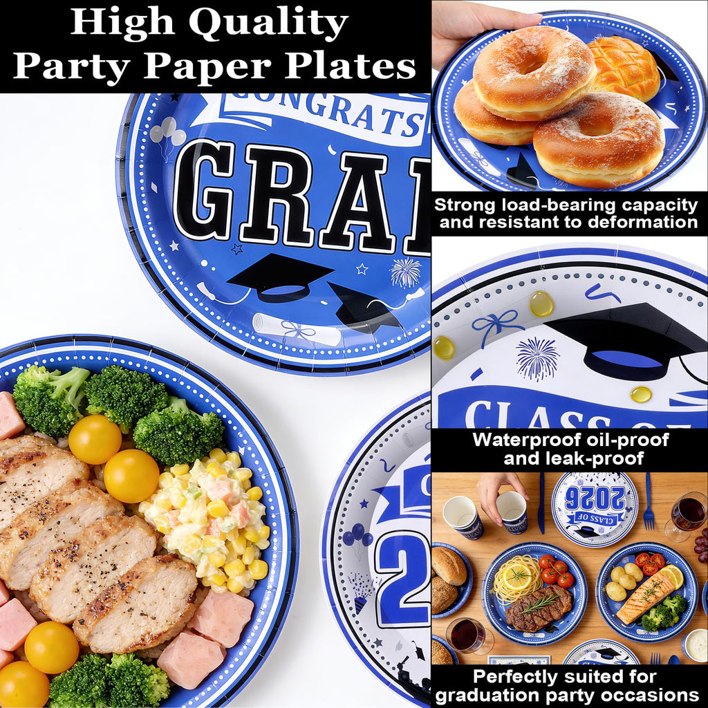 Graduation Decorations 2026 210Pcs, Black Gold Class of 2026 Graduation Party Decorations Tableware Set Disposable Grad Plates, Napkins, Dessert Plates, Cups, Straws and Forks for Grad Decor Supplies