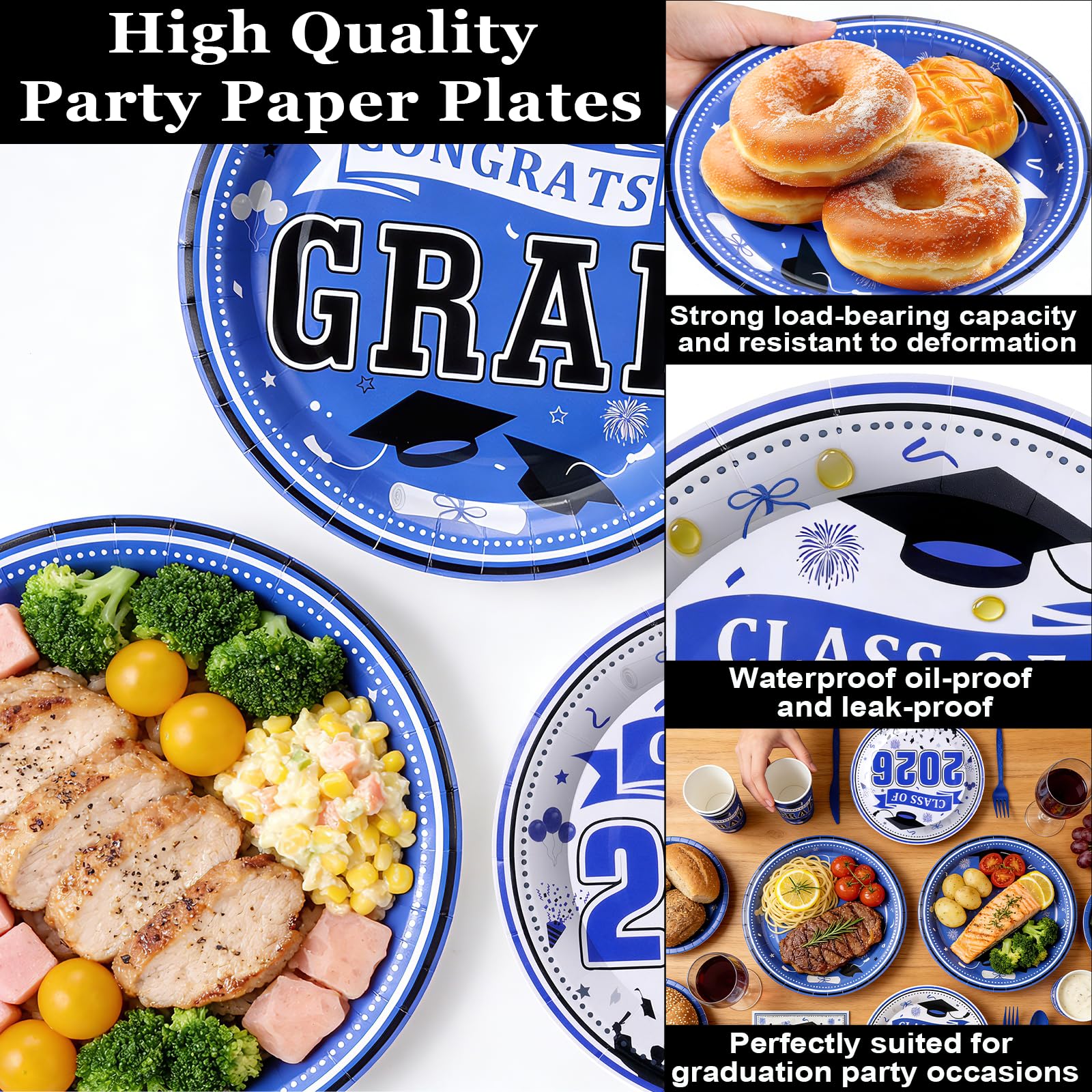 Graduation Decorations 2026 210Pcs, Black Gold Class of 2026 Graduation Party Decorations Tableware Set Disposable Grad Plates, Napkins, Dessert Plates, Cups, Straws and Forks for Grad Decor Supplies