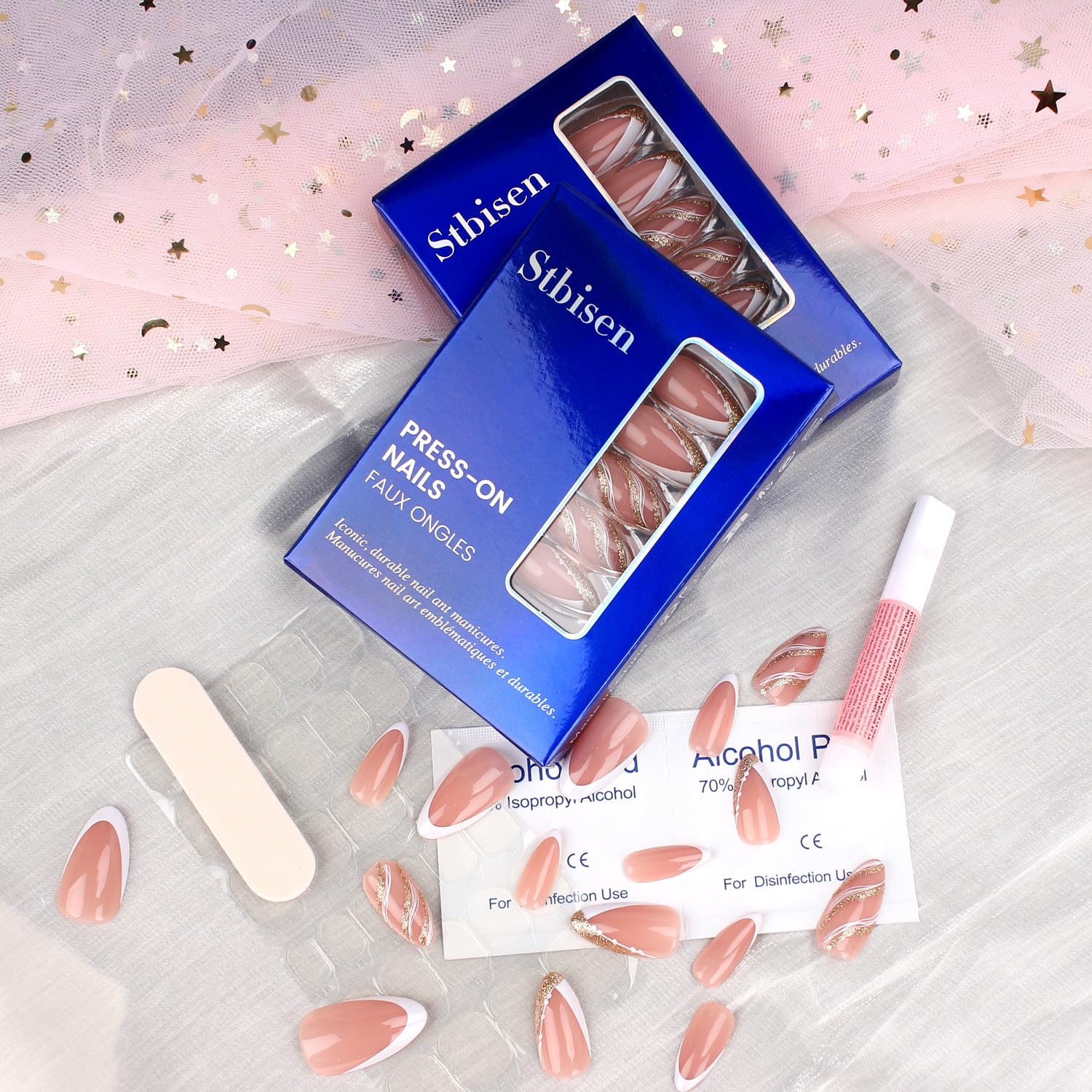 Summer French Press On Nails Short Almond, Cute Nude Pink Fake Nails with White French Tip & Brown Dot Detail, Glossy Gel Acrylic Stick On Nails, Perfect for Daily Wear & Gifts, New Packaging, 32PCS