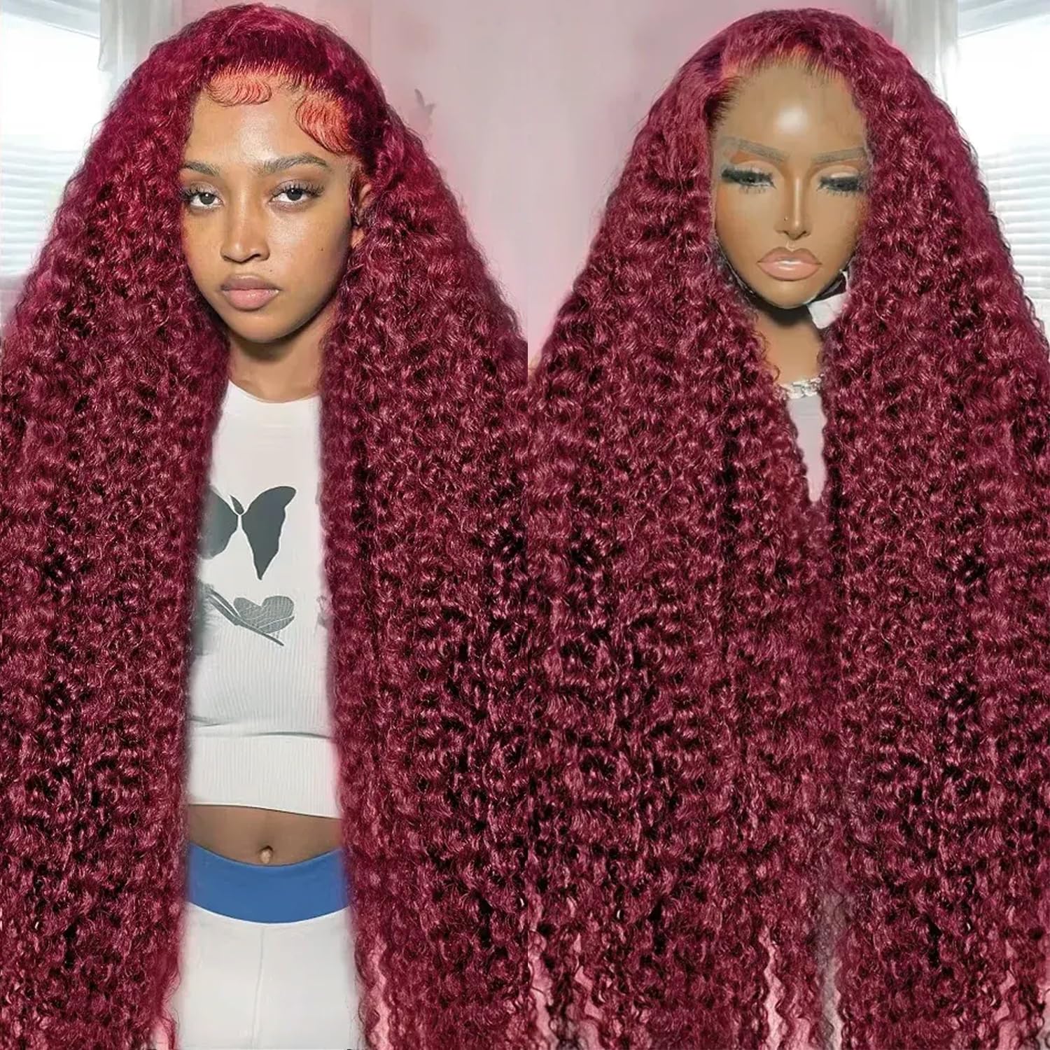 Nsvnsv 30 Inch 13x6 Deep Wave Lace Front Wigs Human Hair HD Full Lace Frontal Wigs Pre Plucked Bleached Knots 180% Density Deep Curly Human Hair Wig Natural Color