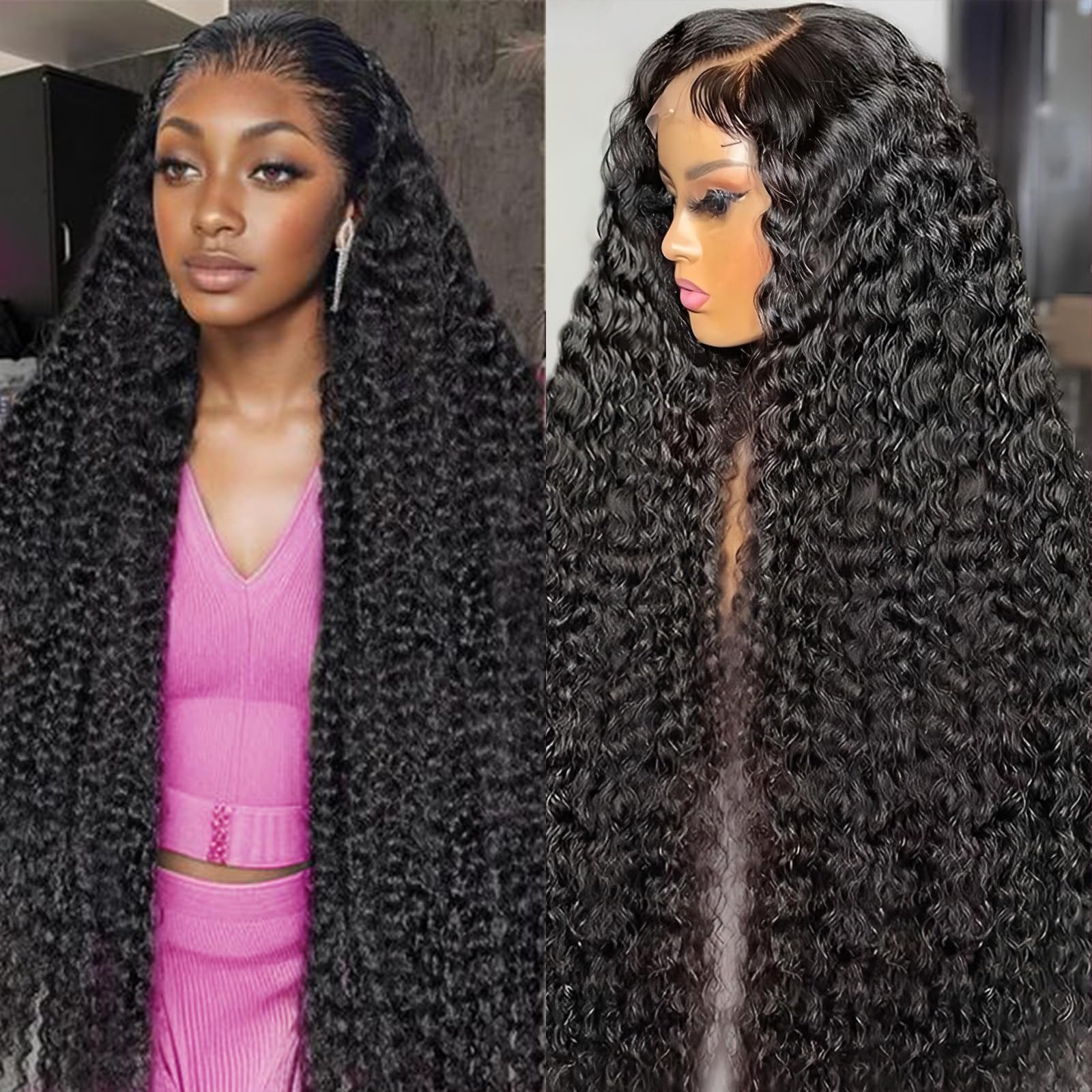 Nsvnsv 30 Inch 13x6 Deep Wave Lace Front Wigs Human Hair HD Full Lace Frontal Wigs Pre Plucked Bleached Knots 180% Density Deep Curly Human Hair Wig Natural Color