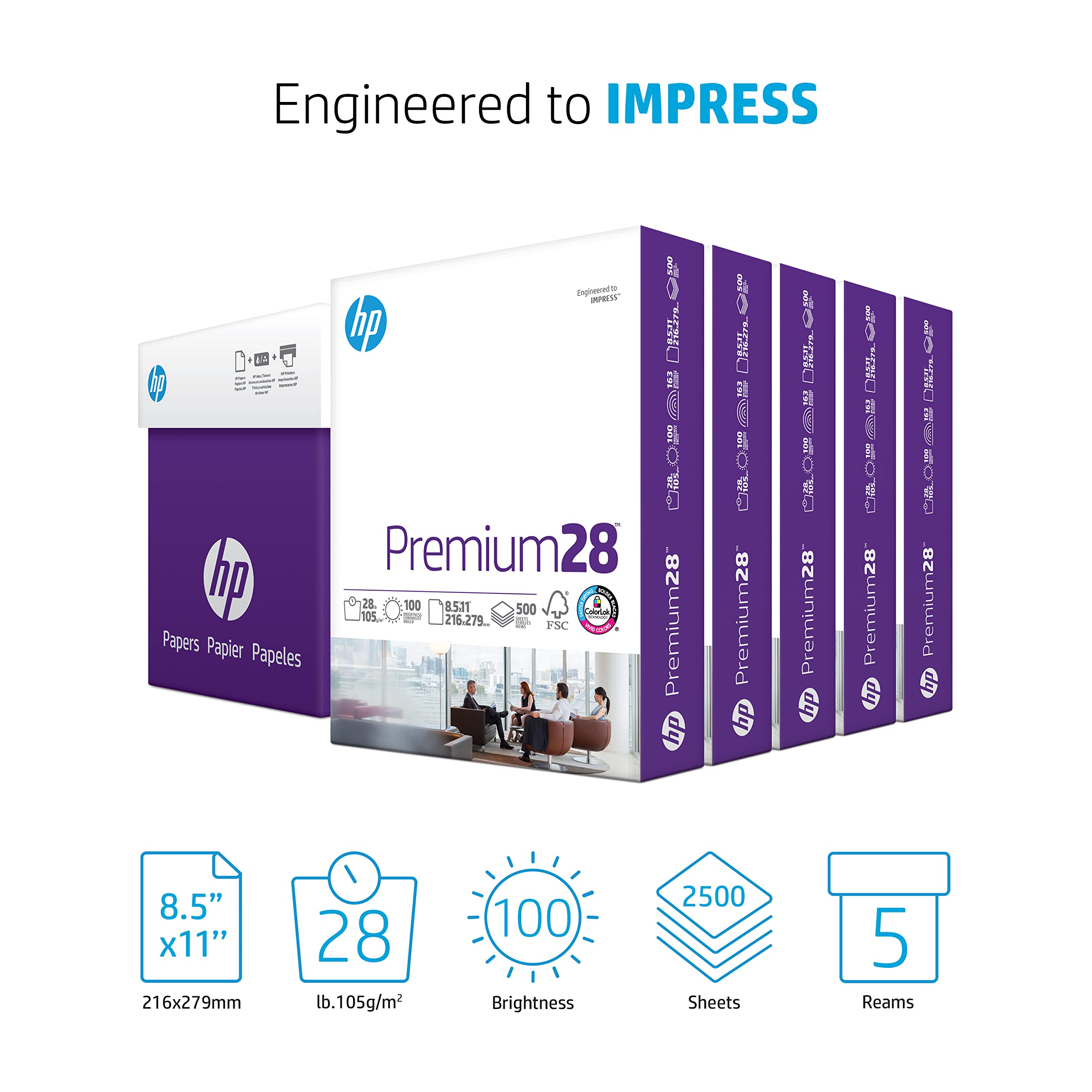 HP Paper Printer | 8.5 x 11 Paper | Premium 32 lb | 1 Ream - 500 Sheets | 100 Bright | Made in USA - FSC Certified | 113100R