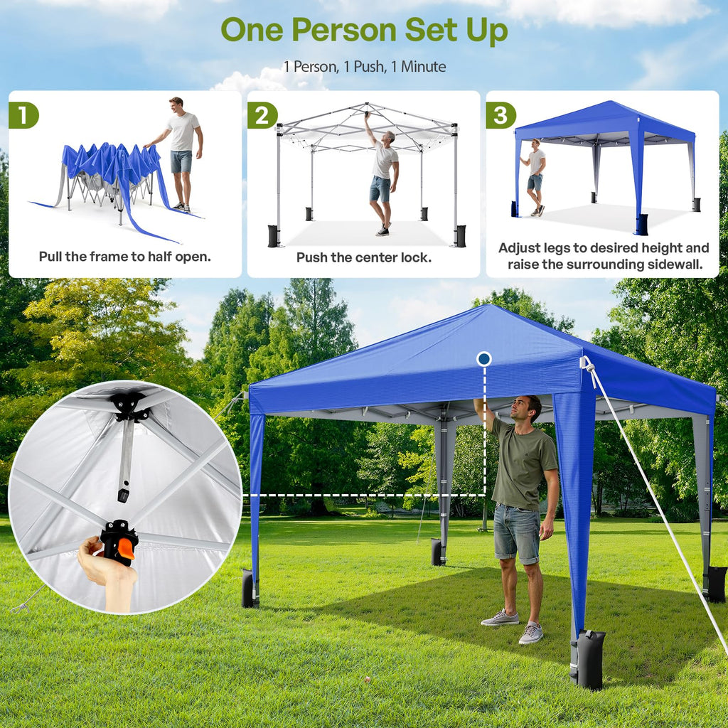 Driftalia 10x10 Pop Up Canopy with Sidewalls, Outdoor Instant Canopy Tent with Carry Bag for Commercial Events, Camping, Backyard Parties - White