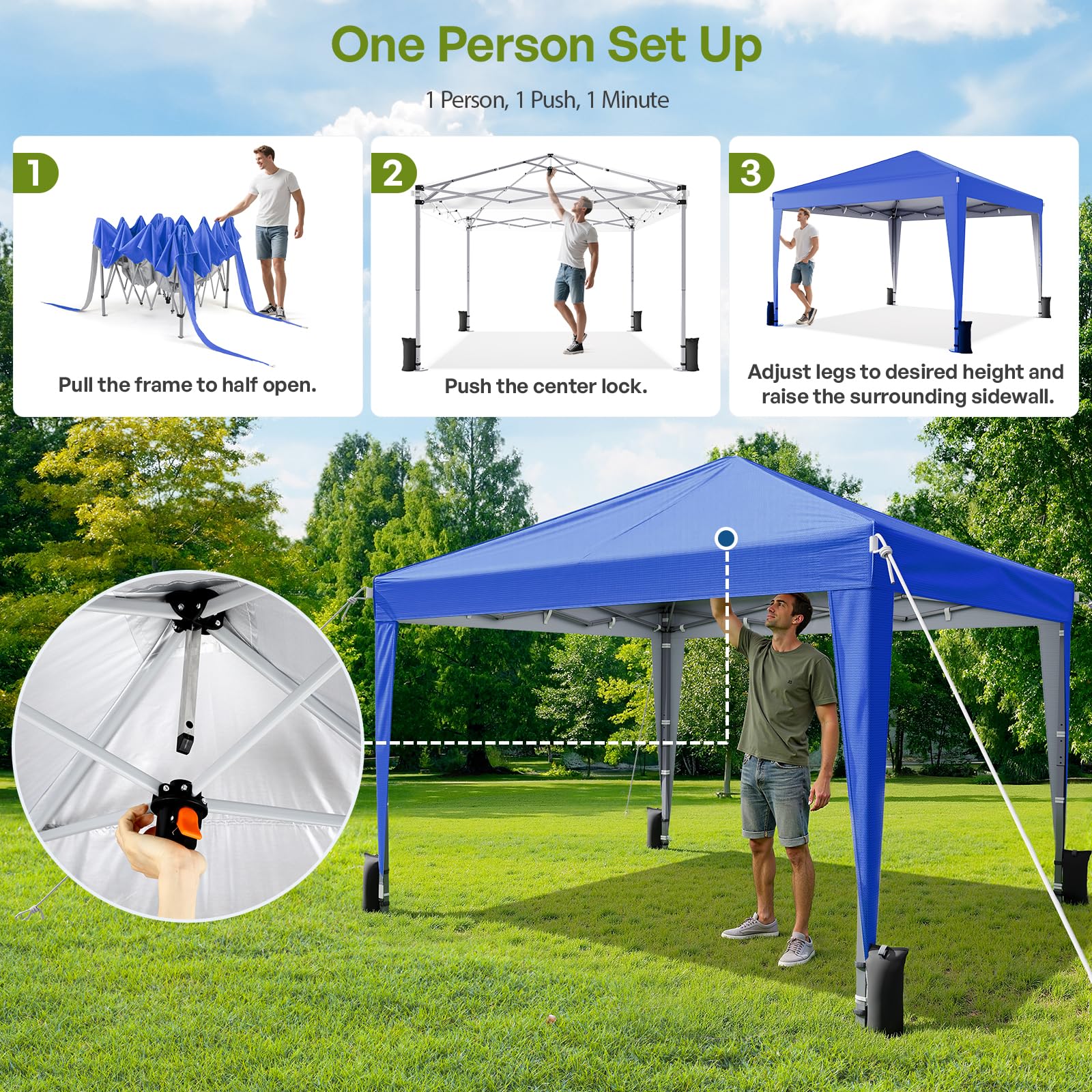 Driftalia 10x10 Pop Up Canopy with Sidewalls, Outdoor Instant Canopy Tent with Carry Bag for Commercial Events, Camping, Backyard Parties - White