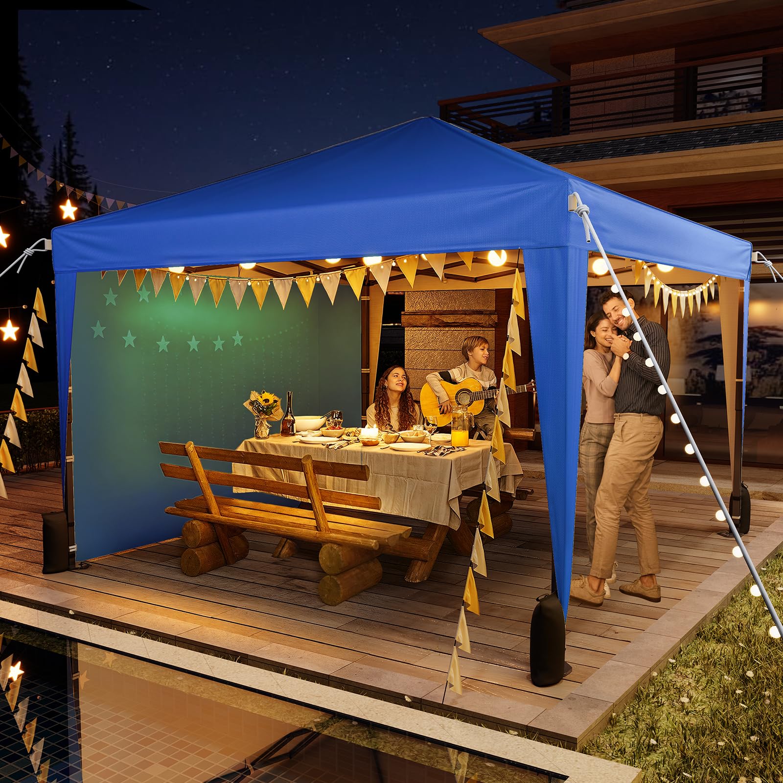 Driftalia 10x10 Pop Up Canopy with Sidewalls, Outdoor Instant Canopy Tent with Carry Bag for Commercial Events, Camping, Backyard Parties - White