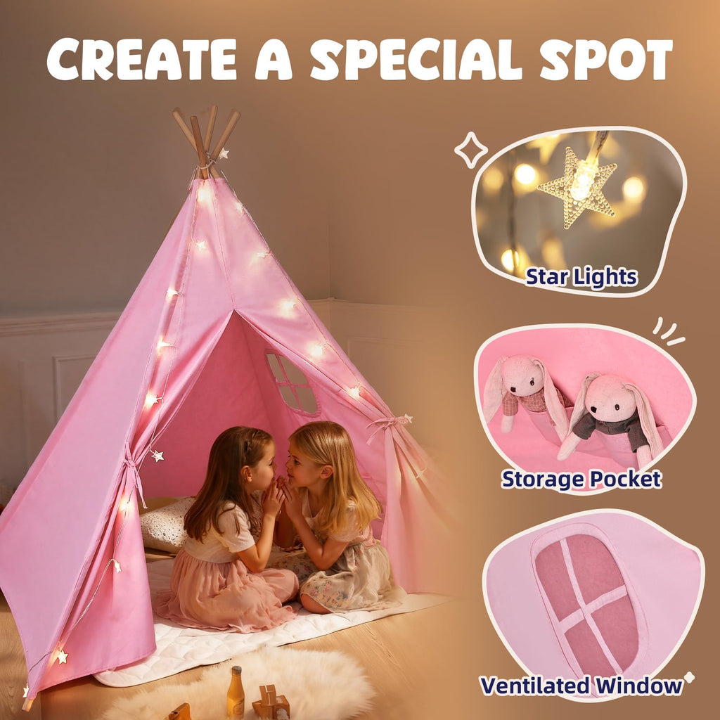 Kids Teepee Tent for Kids, Kid Play Tents for Girls & Boys, Gifts Playhouse for Indoor Outdoor Games, Toddler Toys House for Baby (Tee Pee for Child)