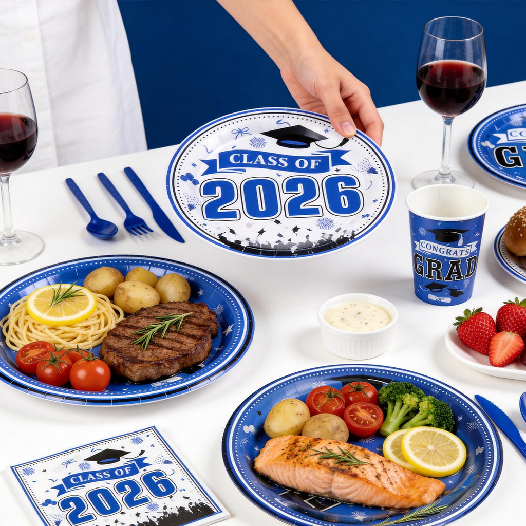 Graduation Decorations 2026 210Pcs, Black Gold Class of 2026 Graduation Party Decorations Tableware Set Disposable Grad Plates, Napkins, Dessert Plates, Cups, Straws and Forks for Grad Decor Supplies