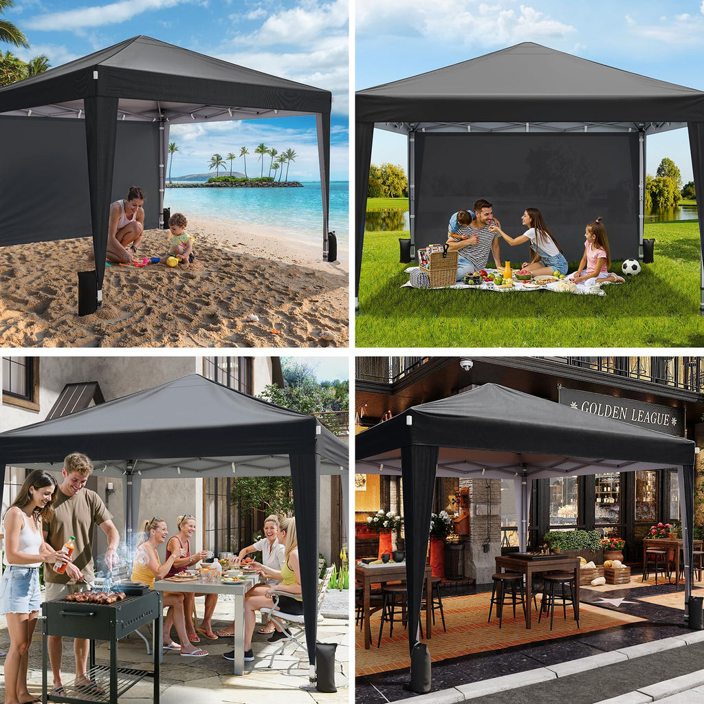 Driftalia 10x10 Pop Up Canopy with Sidewalls, Outdoor Instant Canopy Tent with Carry Bag for Commercial Events, Camping, Backyard Parties - White