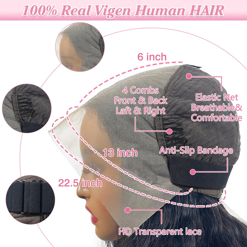 30 Inch 13x6 Body Wave Lace Front Wigs Human Hair Pre Plucked 220% Density Thick Real Virgin Human Hair Wig Invisilbe Hairline Tiny Knots Body Wave HD Lace Frontal Wigs 3X Longer Lifespan
