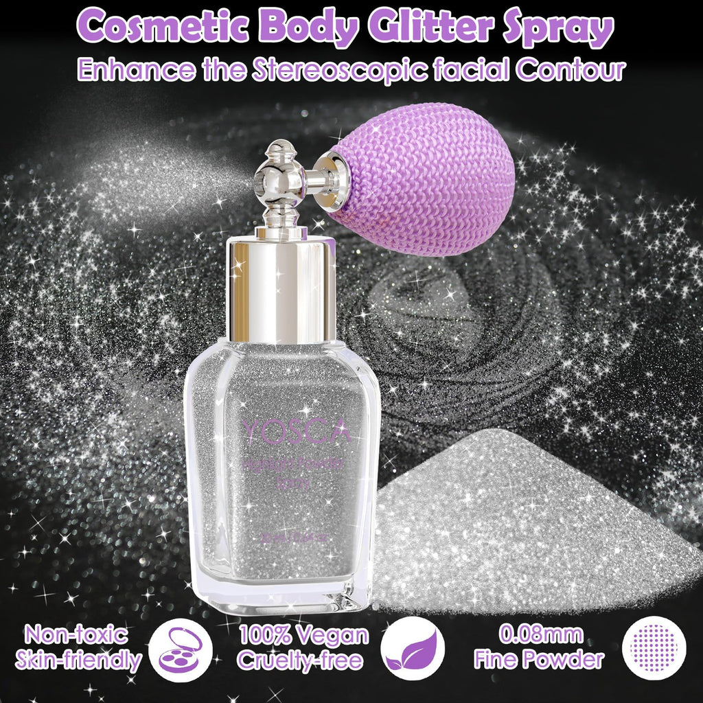 Yosca Body Glitter Spray, 30ML Loose Laser Body Shimmer Powder Holographic Hair Spray Silver Glitter Sparkle Highlighter Makeup Festival Rave Accessories for Clothes Hair Face Nail Art - Rainy Rainbow