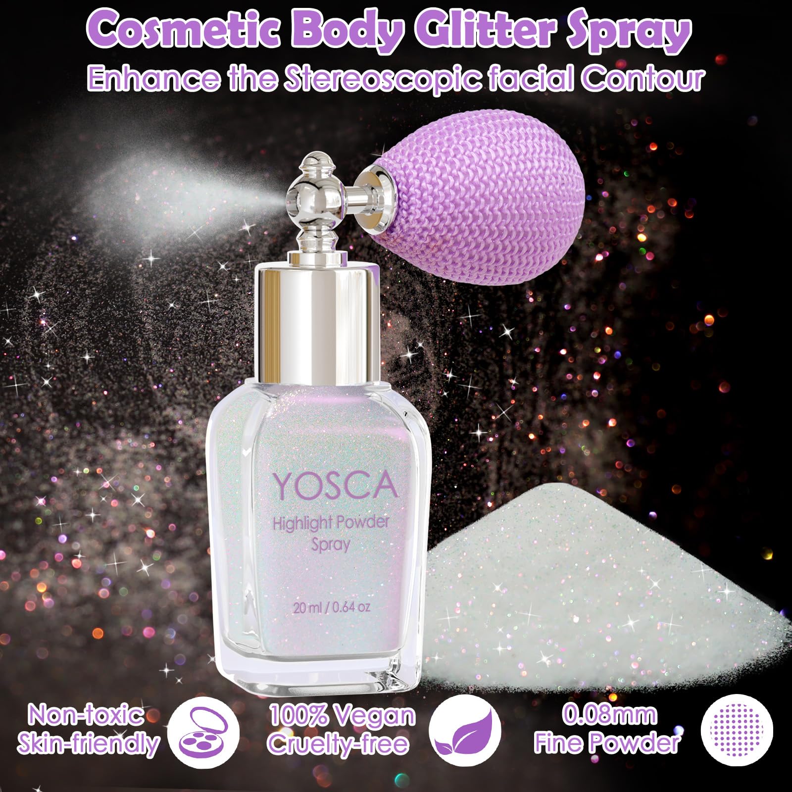 Yosca Body Glitter Spray, 30ML Loose Laser Body Shimmer Powder Holographic Hair Spray Silver Glitter Sparkle Highlighter Makeup Festival Rave Accessories for Clothes Hair Face Nail Art - Rainy Rainbow