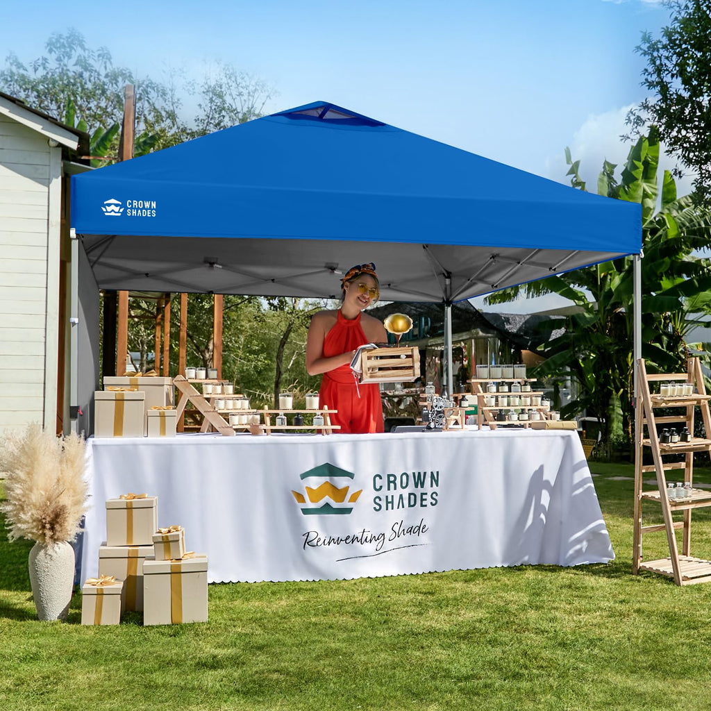 CROWN SHADES 10x10 Pop Up Canopy with 1 Side Wall - Beach Tent with One Push Setup - Outdoor Sun Shade for Events, Parties, Camping - Gazebo with STO-N-Go Cover Bag (White)