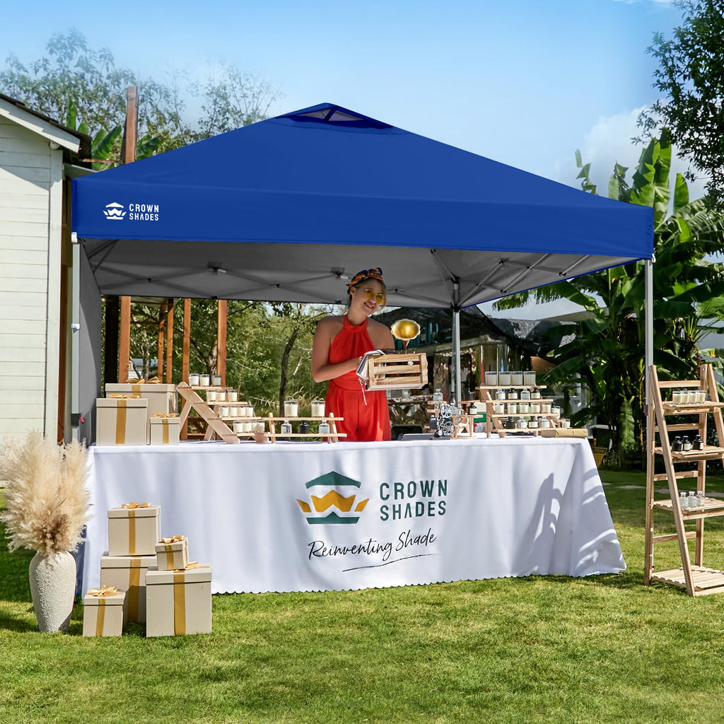 CROWN SHADES 10x10 Pop Up Canopy with 1 Side Wall - Beach Tent with One Push Setup - Outdoor Sun Shade for Events, Parties, Camping - Gazebo with STO-N-Go Cover Bag (White)