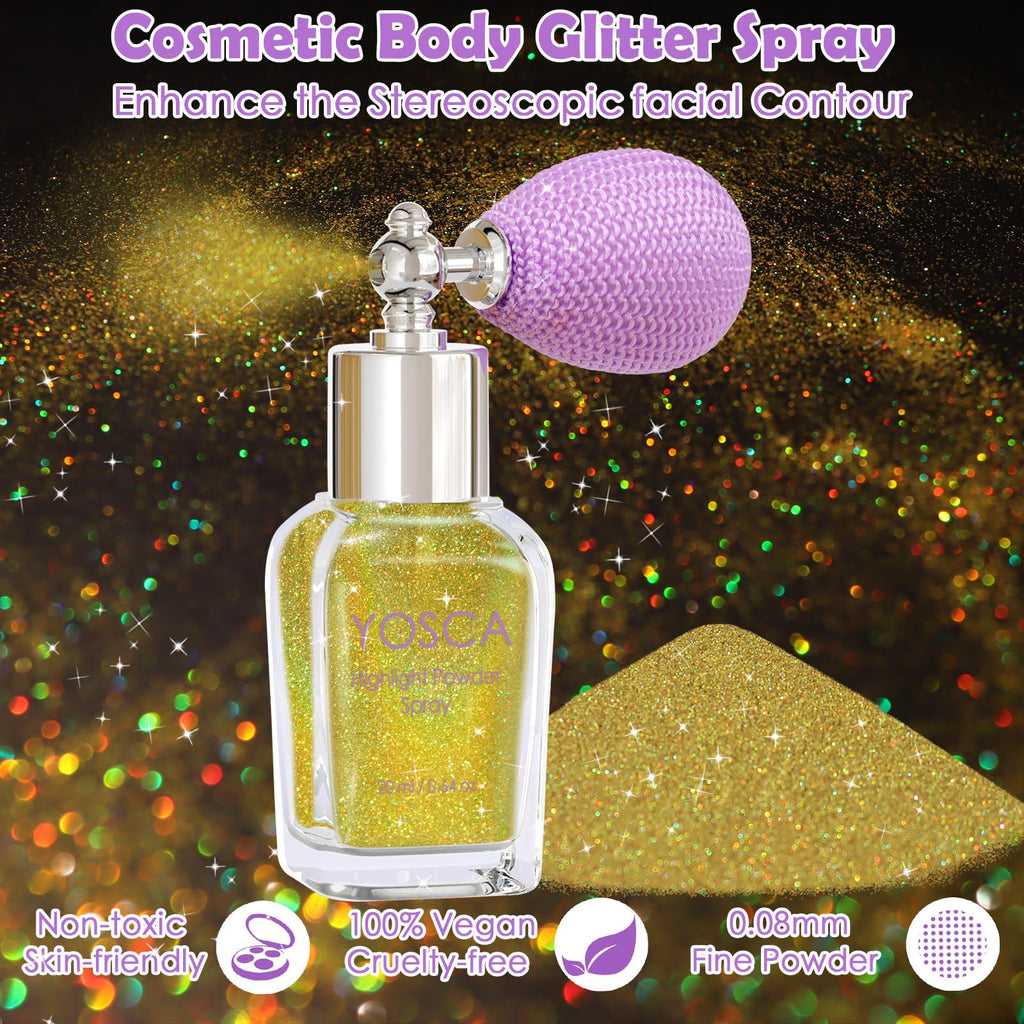Yosca Body Glitter Spray, 30ML Loose Laser Body Shimmer Powder Holographic Hair Spray Silver Glitter Sparkle Highlighter Makeup Festival Rave Accessories for Clothes Hair Face Nail Art - Rainy Rainbow