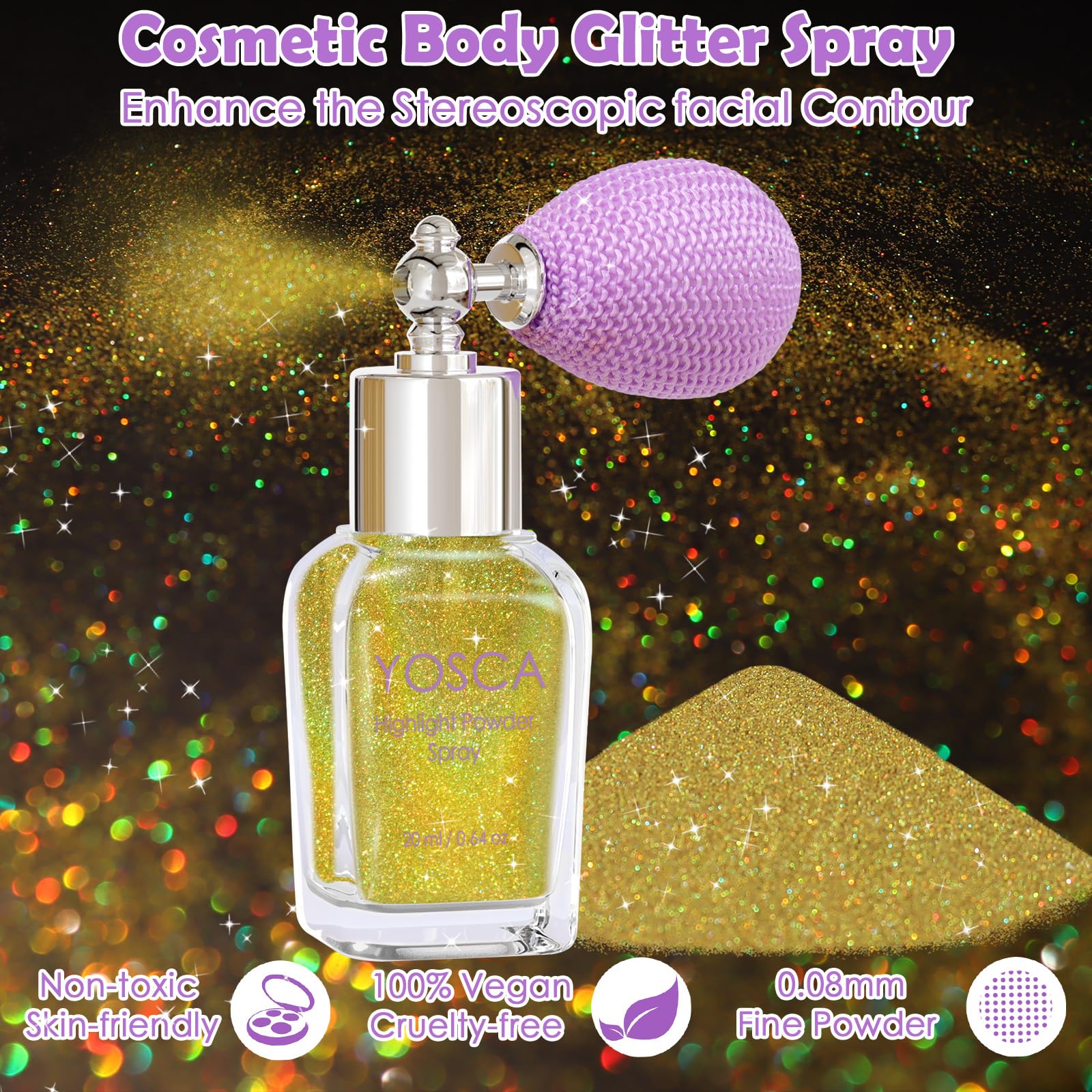 Yosca Body Glitter Spray, 30ML Loose Laser Body Shimmer Powder Holographic Hair Spray Silver Glitter Sparkle Highlighter Makeup Festival Rave Accessories for Clothes Hair Face Nail Art - Rainy Rainbow