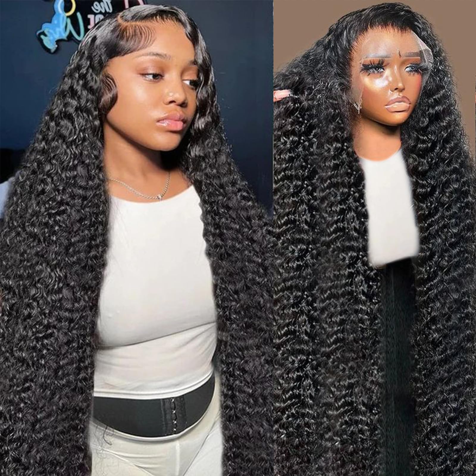 Nsvnsv 30 Inch 13x6 Deep Wave Lace Front Wigs Human Hair HD Full Lace Frontal Wigs Pre Plucked Bleached Knots 180% Density Deep Curly Human Hair Wig Natural Color