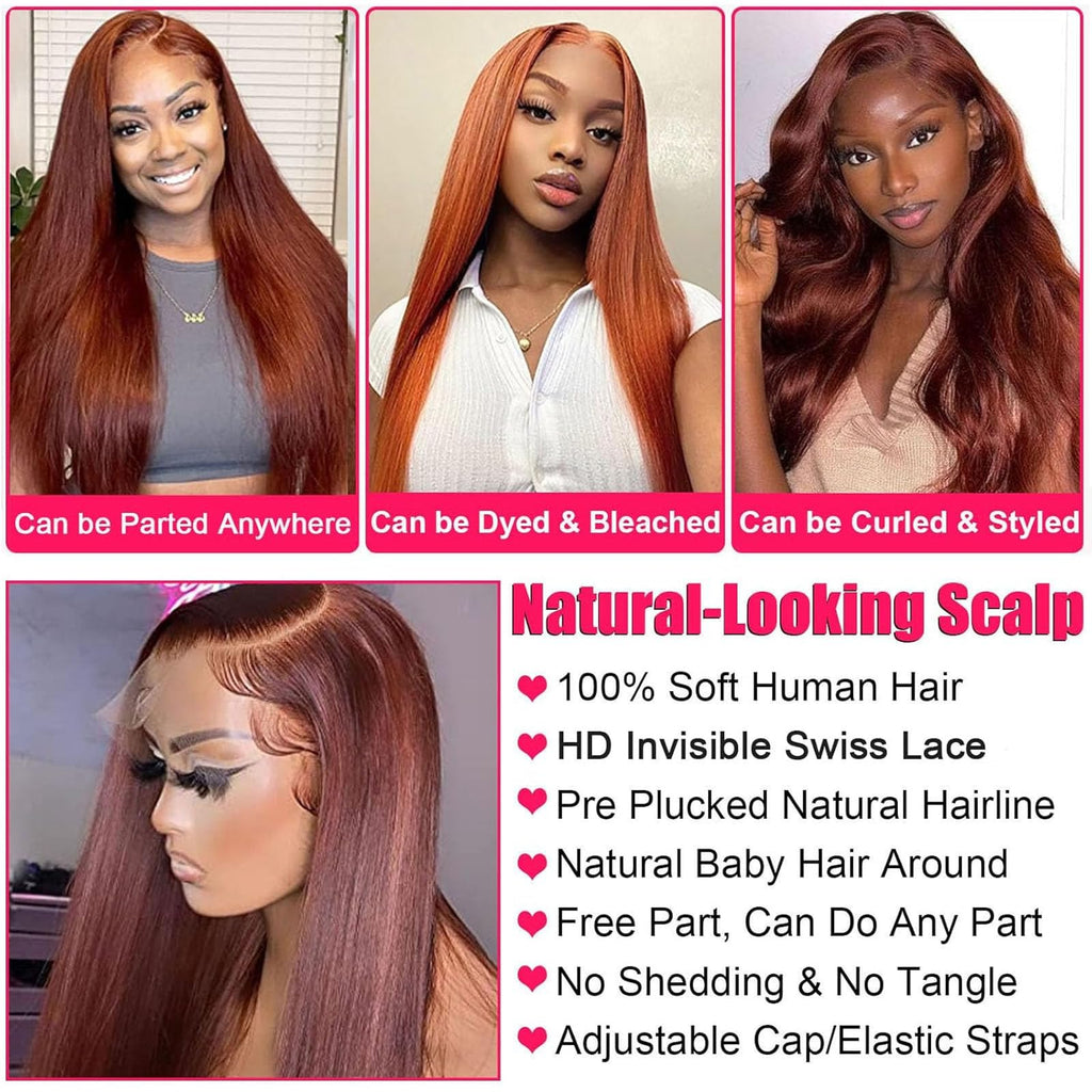 Fiumer Burgundy Wig Human Hair 28inch 13x6 HD Transparent Lace Straight 99J Red Human Hair Wig Colored Reddish Brown Lace Frontal Wigs 180% Density Pre Plucked