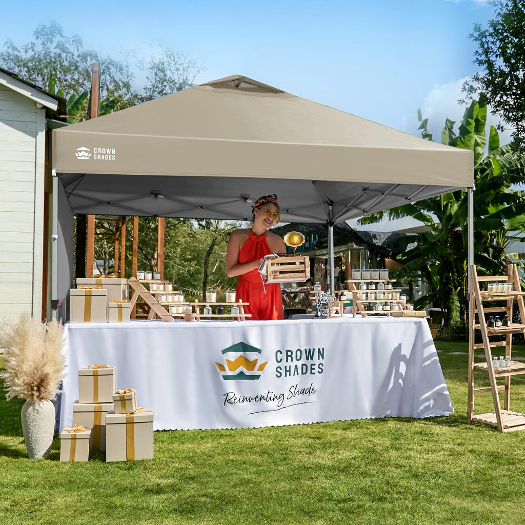 CROWN SHADES 10x10 Pop Up Canopy with 1 Side Wall - Beach Tent with One Push Setup - Outdoor Sun Shade for Events, Parties, Camping - Gazebo with STO-N-Go Cover Bag (White)