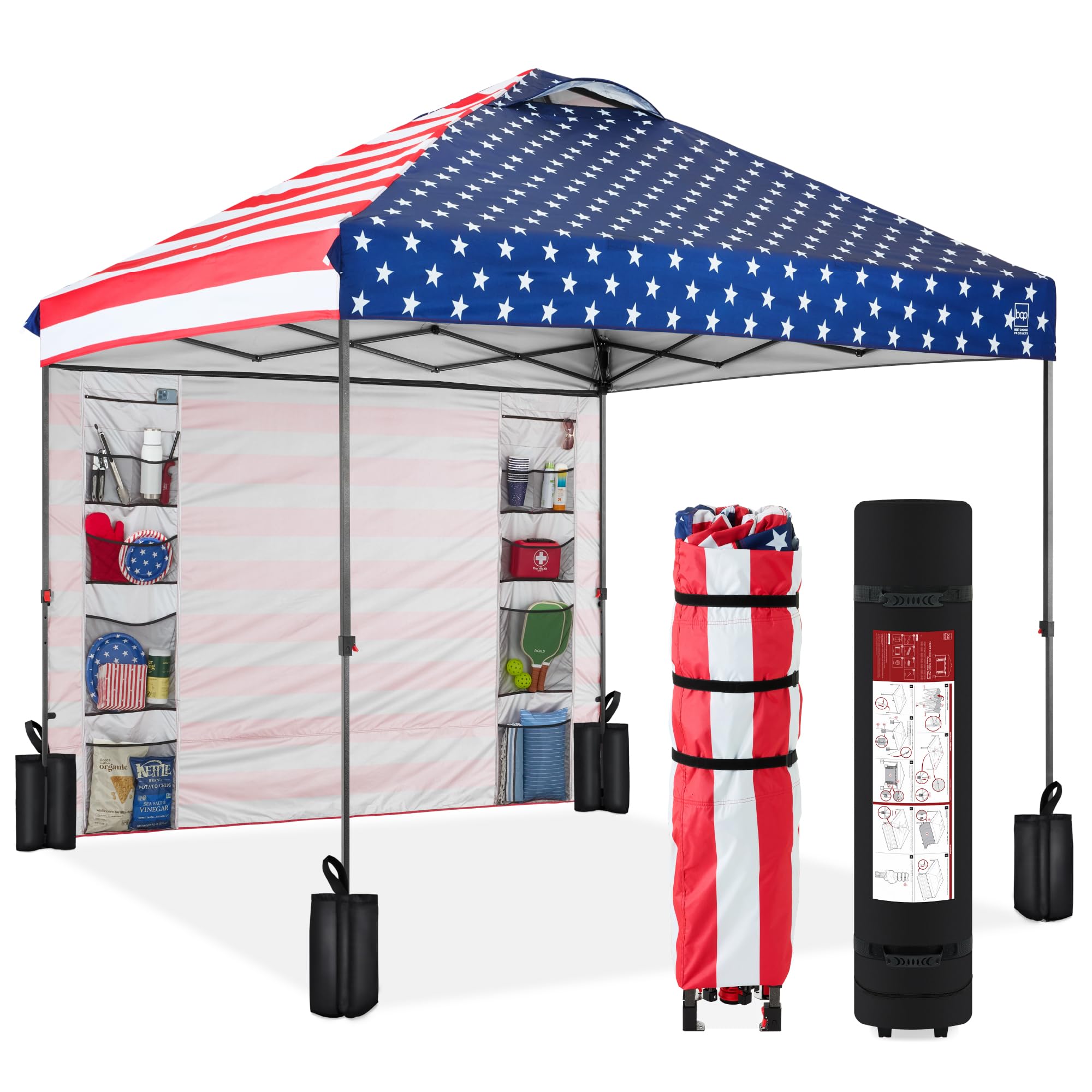 Best Choice Products 10x10ft Pop Up Canopy Tent with Sidewall, 1 Person 1 Minute Set Up, Carry Case, 4 Weight Bags - Pink/White