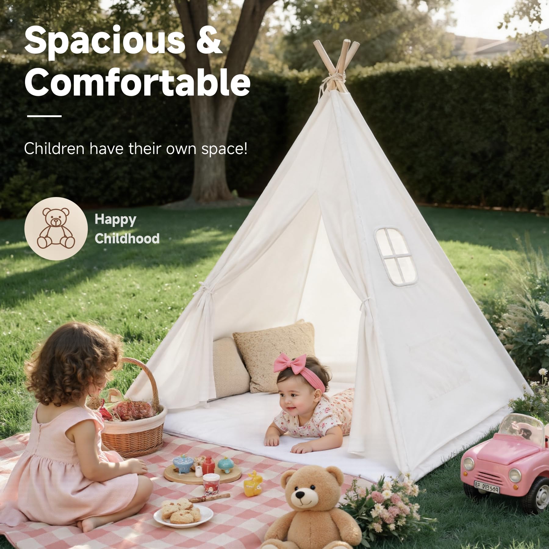 Kids Teepee Tent for Kids, Kid Play Tents for Girls & Boys, Gifts Playhouse for Indoor Outdoor Games, Toddler Toys House for Baby (Tee Pee for Child)