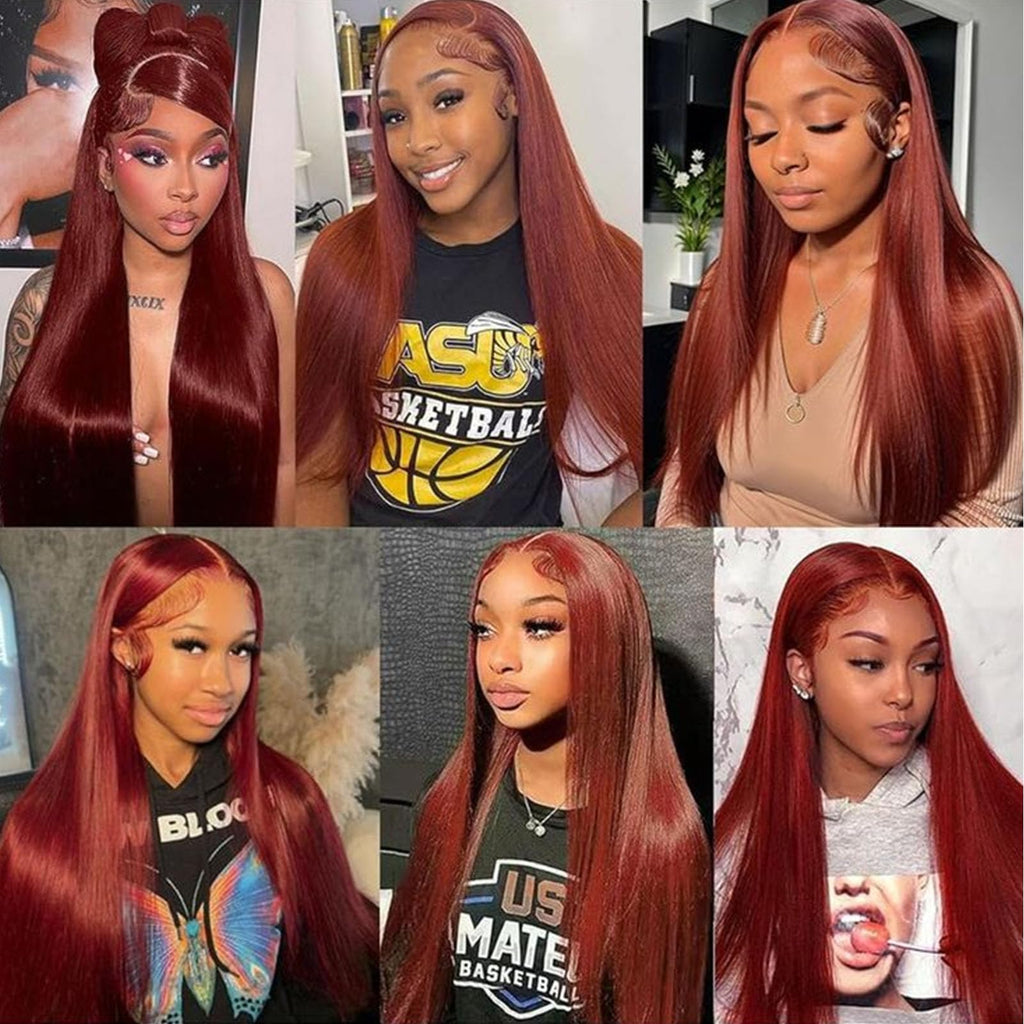 Fiumer Burgundy Wig Human Hair 28inch 13x6 HD Transparent Lace Straight 99J Red Human Hair Wig Colored Reddish Brown Lace Frontal Wigs 180% Density Pre Plucked