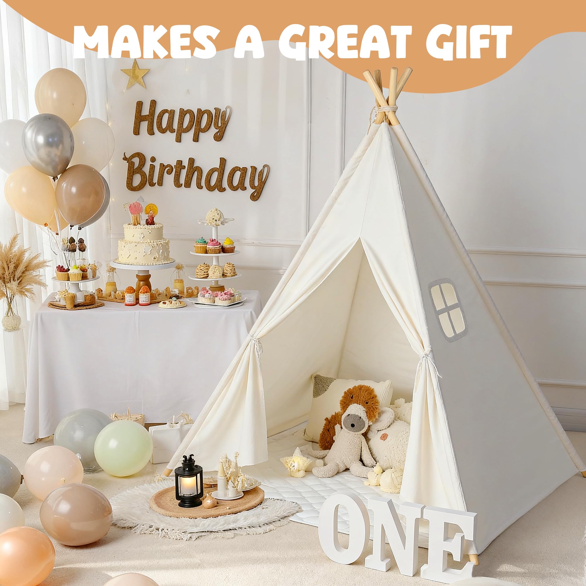Kids Teepee Tent for Kids, Kid Play Tents for Girls & Boys, Gifts Playhouse for Indoor Outdoor Games, Toddler Toys House for Baby (Tee Pee for Child)
