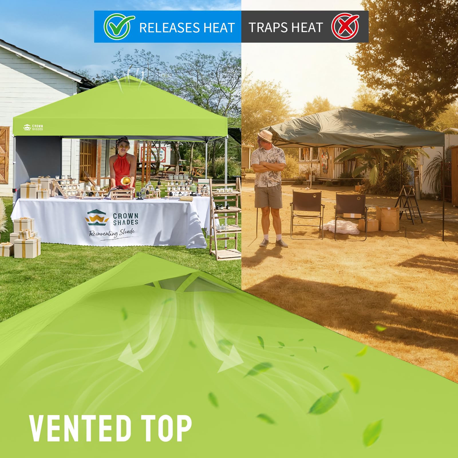 CROWN SHADES 10x10 Pop Up Canopy with 1 Side Wall - Beach Tent with One Push Setup - Outdoor Sun Shade for Events, Parties, Camping - Gazebo with STO-N-Go Cover Bag (White)