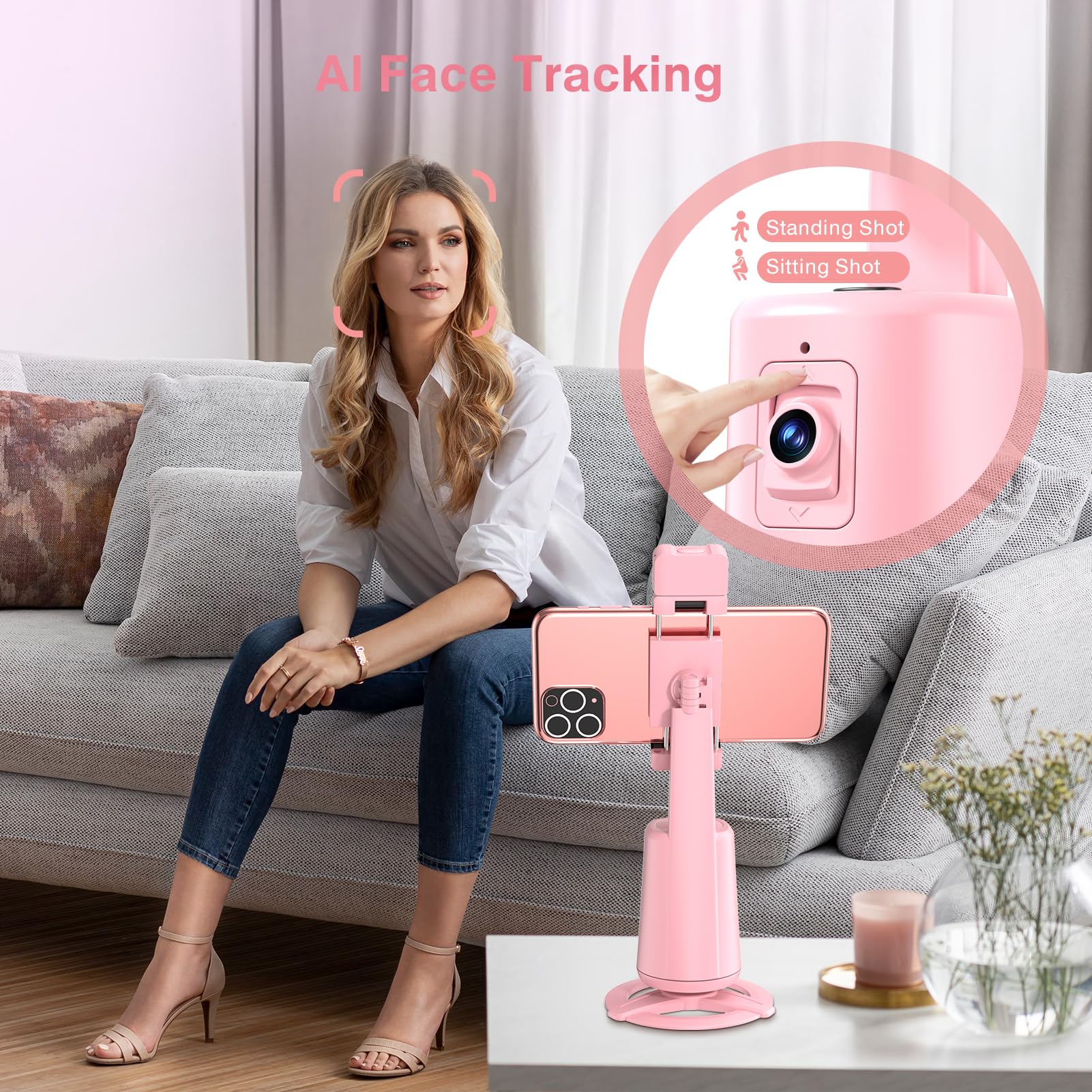 Auto Face Tracking Tripod 360° Rotating Cell Phone Photo and Video Kits Stand, No App, Camera Stand with Remote and Gesture Control, Rechargeable Smart Shooting Stand for Live Recording Tiktok（Black）