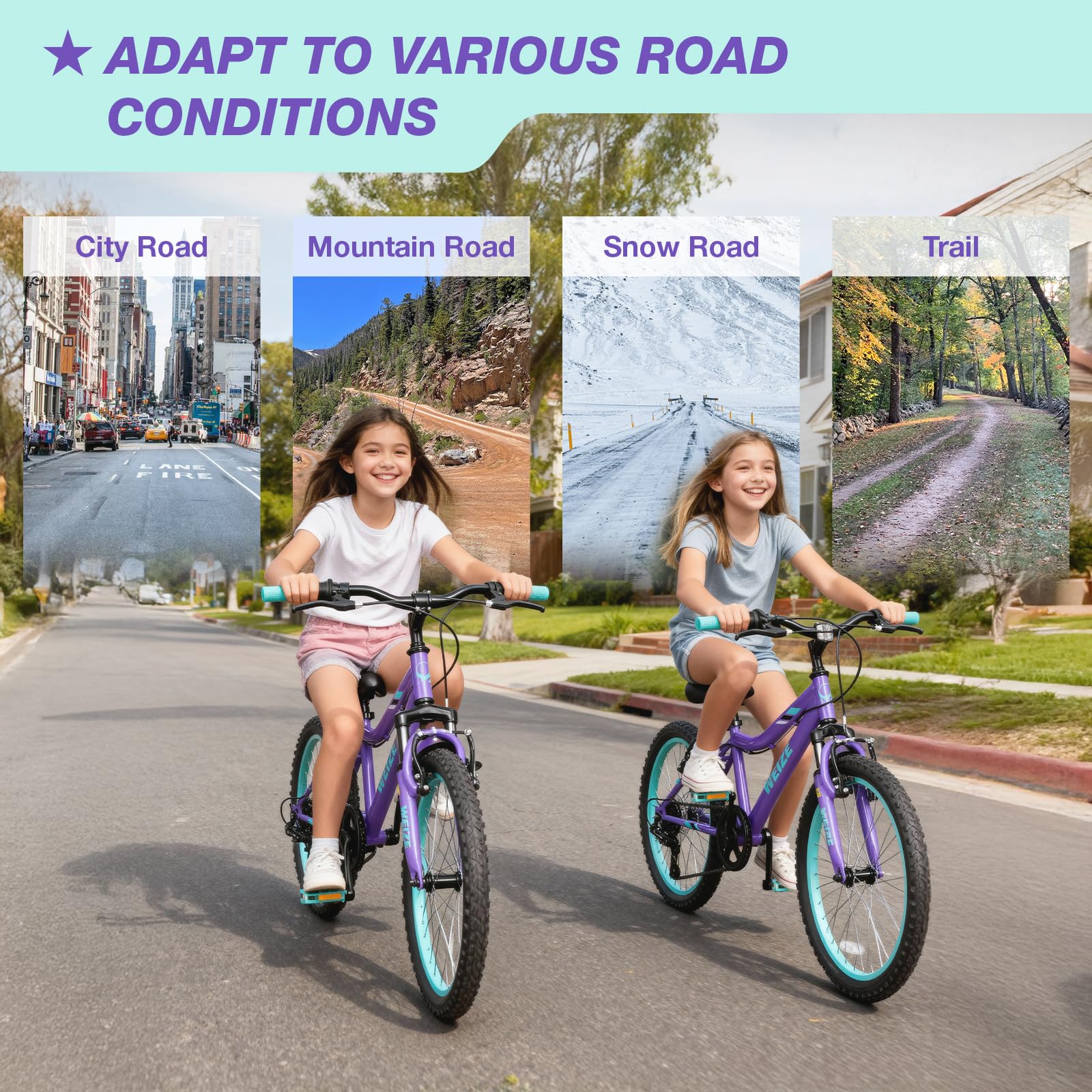 WEIZE 20 24 Inch Kids Mountain Bike,Kids Bike for Girls Age 6-14 Year Old,6 Speed Kid Bicycle with Front Suspension Fork,Adjustable Seat Height,High-Carbon Steel Frame,Ideal for Girl Adventurers