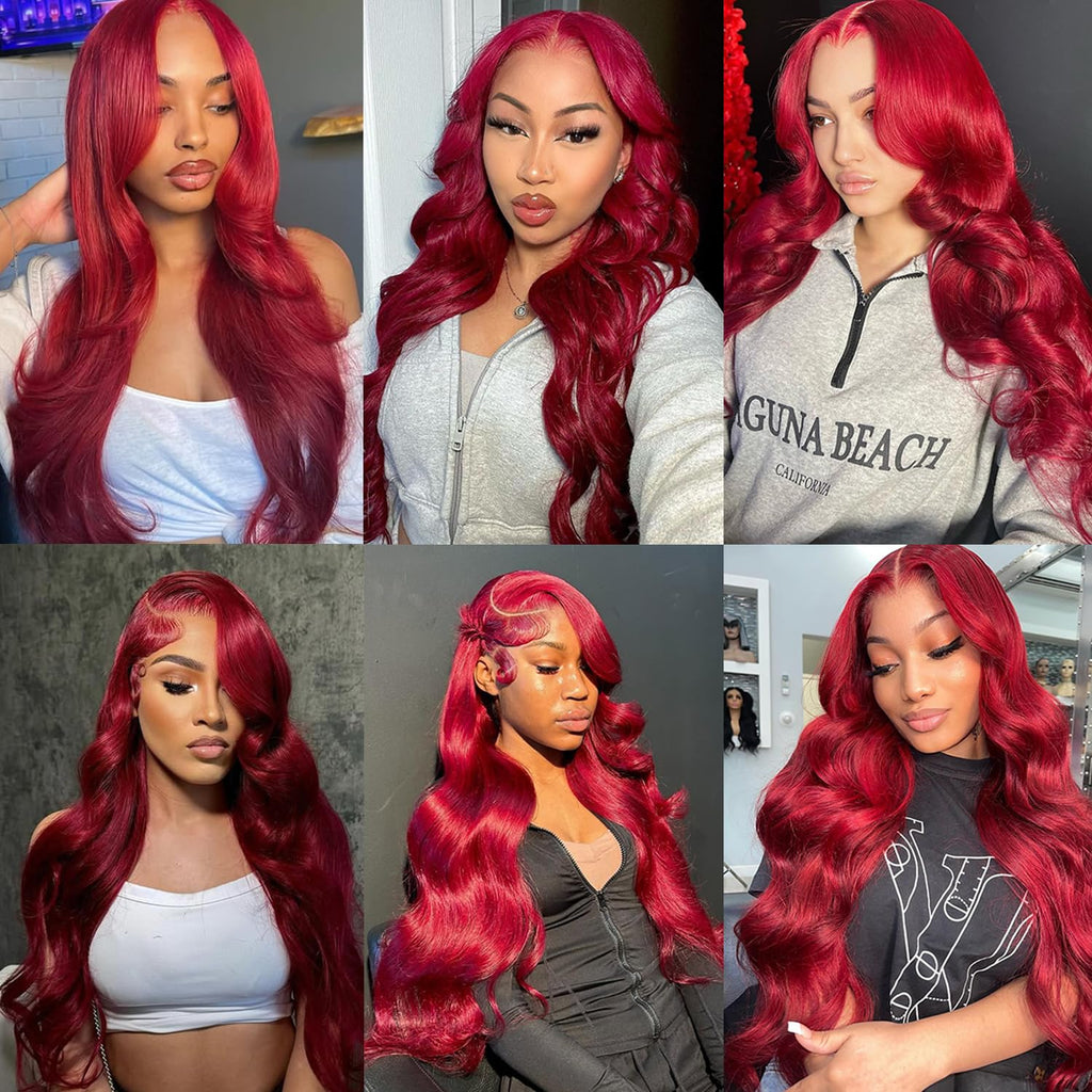 QZOQZO 28 Inch 99j Burgundy Lace Front Wigs Human Hair Red Burgundy Wig 180% Density 13x6 Body Wave Lace Front Wigs Pre Plucked Glueless Lace Front Wigs Human Hair for Women