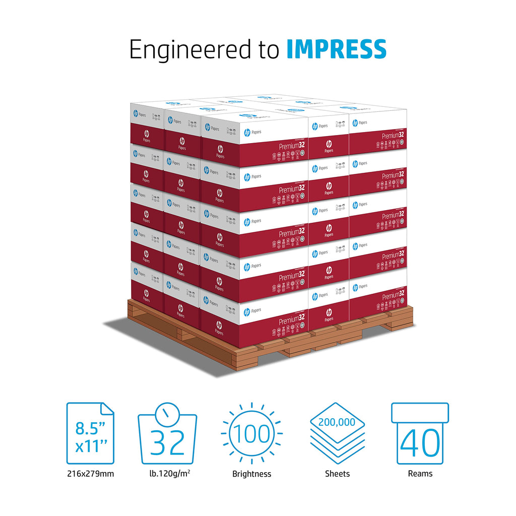 HP Paper Printer | 8.5 x 11 Paper | Premium 32 lb | 1 Ream - 500 Sheets | 100 Bright | Made in USA - FSC Certified | 113100R