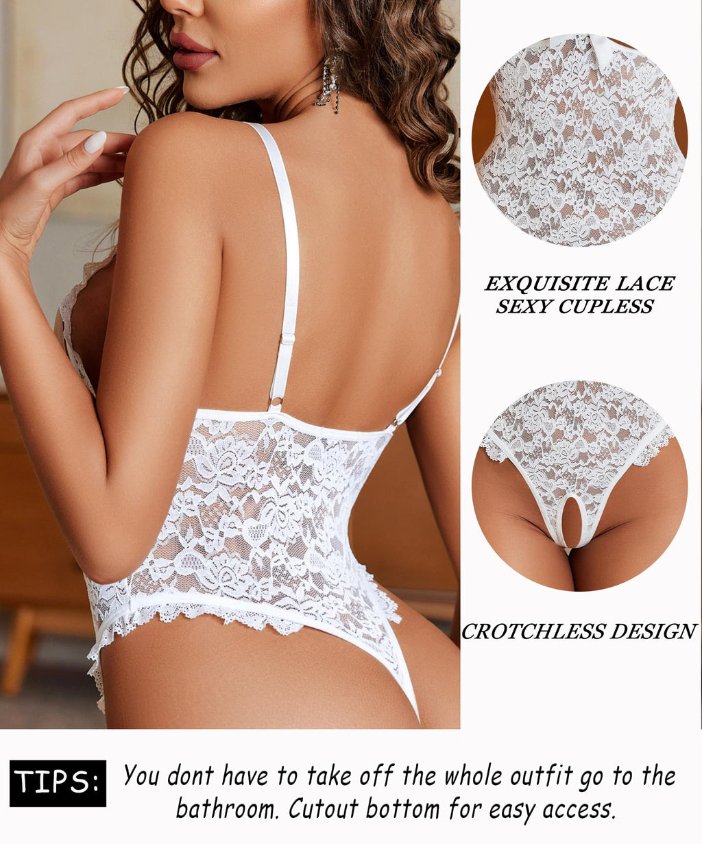 Avidlove One Piece Lingerie Sexy Teddy Ruffle V Neck Bodysuit Lace Nightie