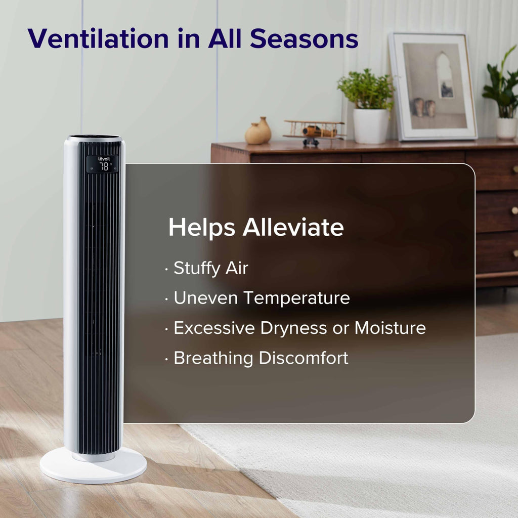 LEVOIT Tower Fan for Bedroom, 90° Oscillating Standing Fan with 28dB Quiet for Sleep, 25ft/s Velocity, 12H Timer, 5 Speeds 4 Modes, Remoter, Bladeless Room Fan for Home, Office, Indoor, 36 inch, White