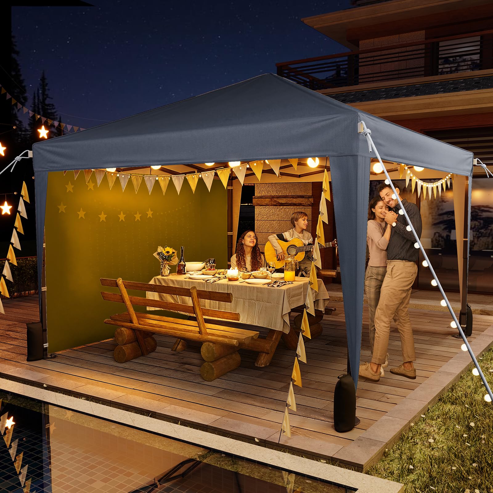 Driftalia 10x10 Pop Up Canopy with Sidewalls, Outdoor Instant Canopy Tent with Carry Bag for Commercial Events, Camping, Backyard Parties - White