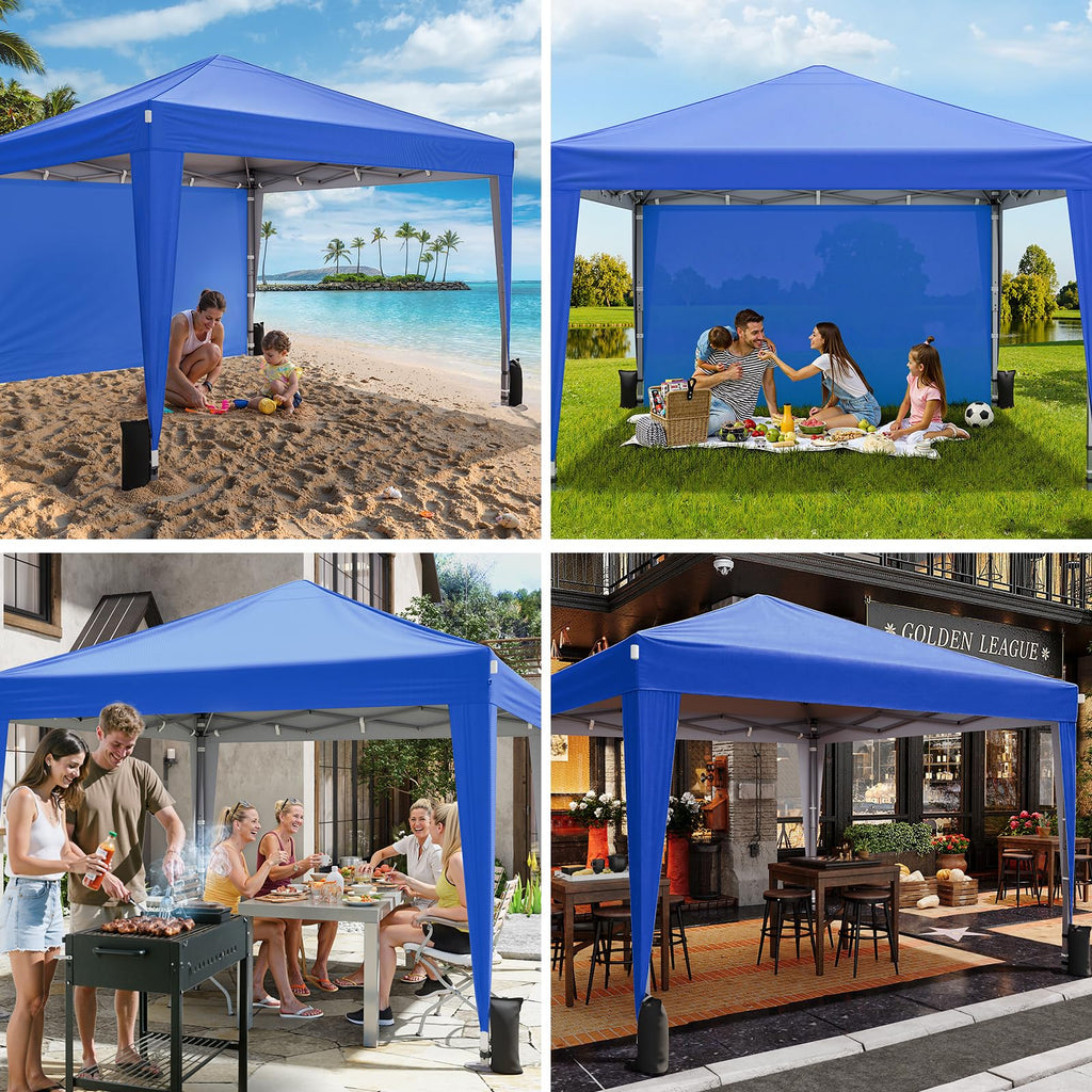 Driftalia 10x10 Pop Up Canopy with Sidewalls, Outdoor Instant Canopy Tent with Carry Bag for Commercial Events, Camping, Backyard Parties - White