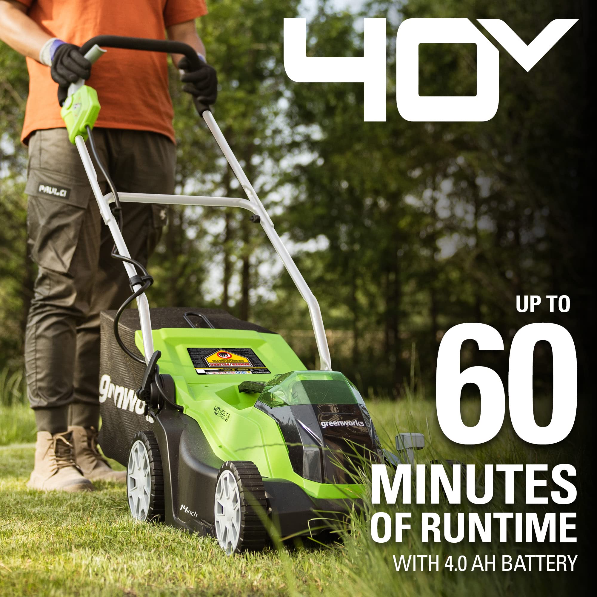 Greenworks 40V 16" (Push) Cordless Lawn Mower, 4.0Ah Battery (1/3 Acre, Push Button Start, Compatible with 75+ Tools)