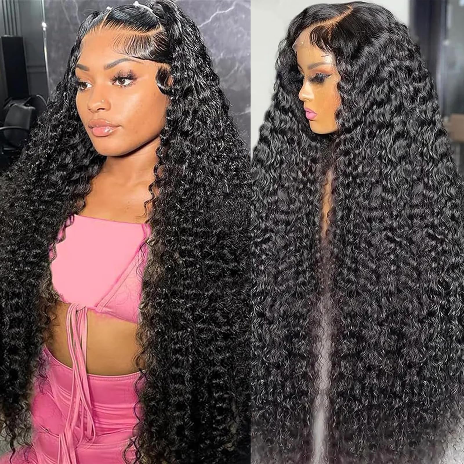 Nsvnsv 30 Inch 13x6 Deep Wave Lace Front Wigs Human Hair HD Full Lace Frontal Wigs Pre Plucked Bleached Knots 180% Density Deep Curly Human Hair Wig Natural Color