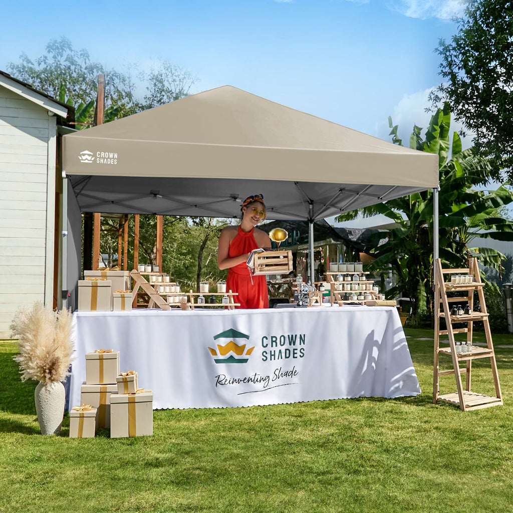 CROWN SHADES 10x10 Pop Up Canopy with 1 Side Wall - Beach Tent with One Push Setup - Outdoor Sun Shade for Events, Parties, Camping - Gazebo with STO-N-Go Cover Bag (White)