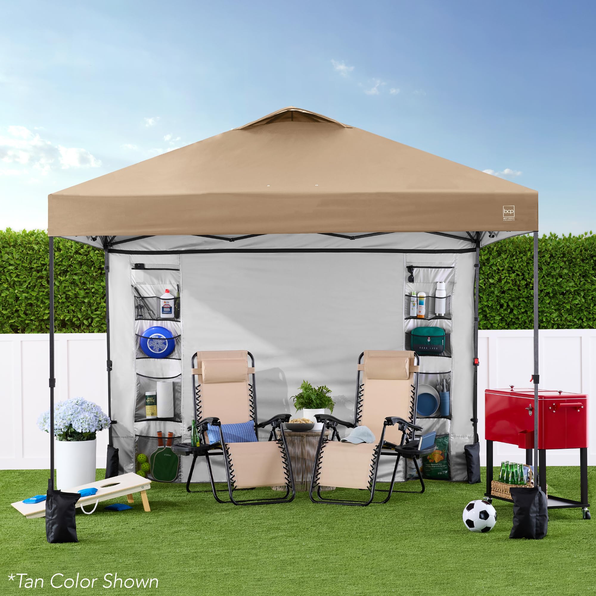 Best Choice Products 10x10ft Pop Up Canopy Tent with Sidewall, 1 Person 1 Minute Set Up, Carry Case, 4 Weight Bags - Pink/White
