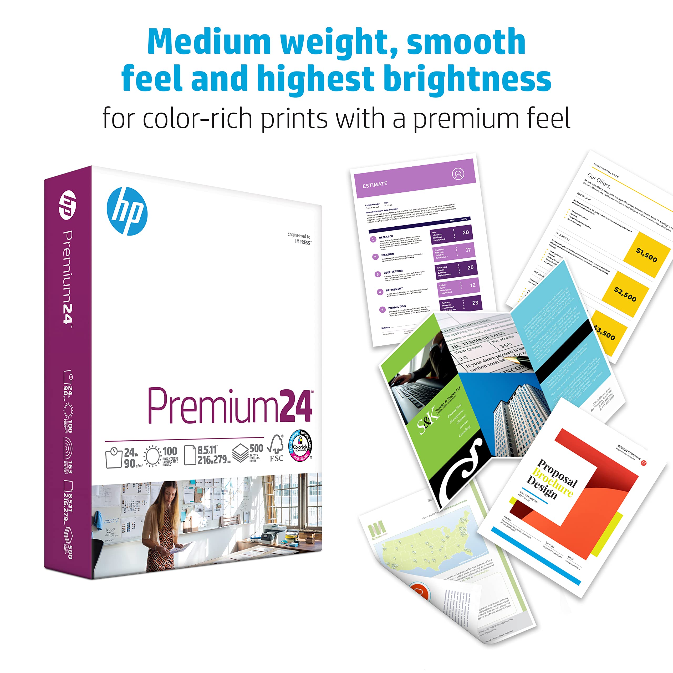 HP Paper Printer | 8.5 x 11 Paper | Premium 32 lb | 1 Ream - 500 Sheets | 100 Bright | Made in USA - FSC Certified | 113100R