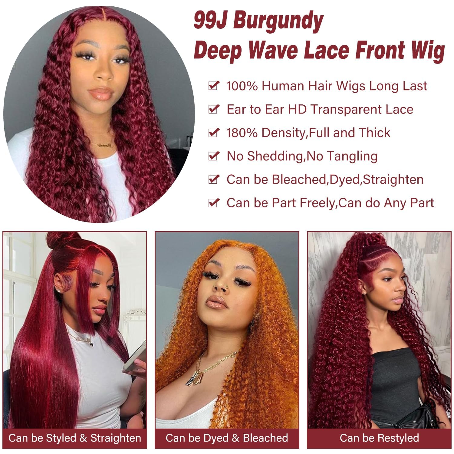 Nsvnsv 30 Inch 13x6 Deep Wave Lace Front Wigs Human Hair HD Full Lace Frontal Wigs Pre Plucked Bleached Knots 180% Density Deep Curly Human Hair Wig Natural Color