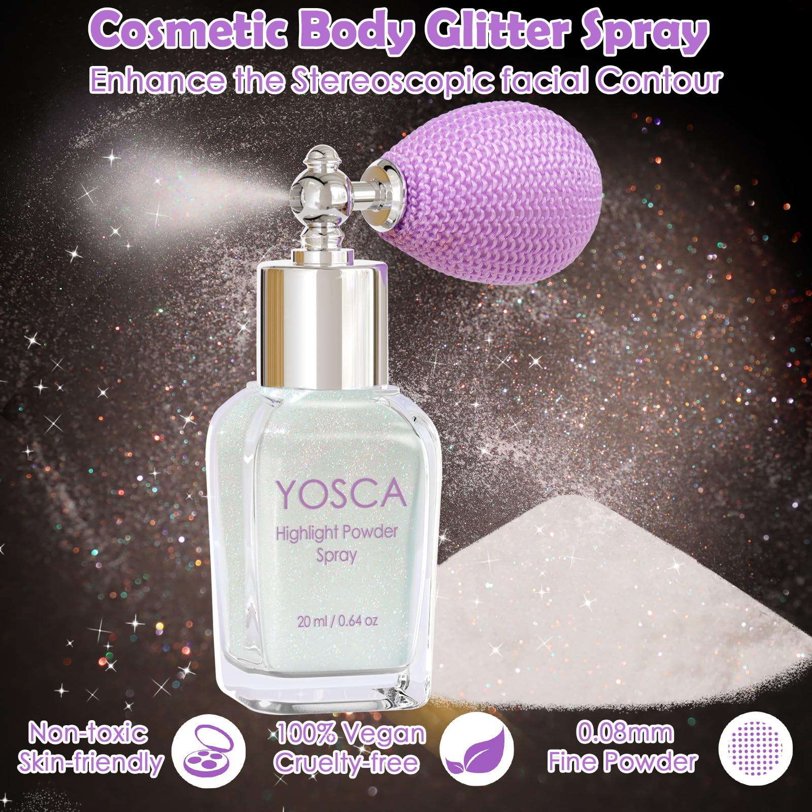 Yosca Body Glitter Spray, 30ML Loose Laser Body Shimmer Powder Holographic Hair Spray Silver Glitter Sparkle Highlighter Makeup Festival Rave Accessories for Clothes Hair Face Nail Art - Rainy Rainbow
