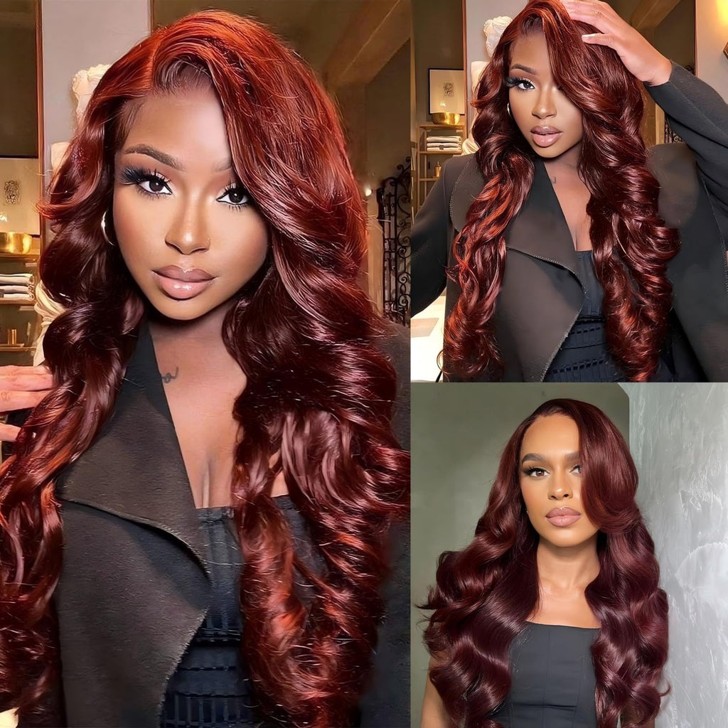 QZOQZO 28 Inch 99j Burgundy Lace Front Wigs Human Hair Red Burgundy Wig 180% Density 13x6 Body Wave Lace Front Wigs Pre Plucked Glueless Lace Front Wigs Human Hair for Women