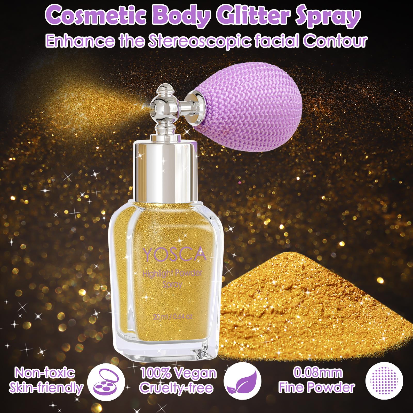 Yosca Body Glitter Spray, 30ML Loose Laser Body Shimmer Powder Holographic Hair Spray Silver Glitter Sparkle Highlighter Makeup Festival Rave Accessories for Clothes Hair Face Nail Art - Rainy Rainbow