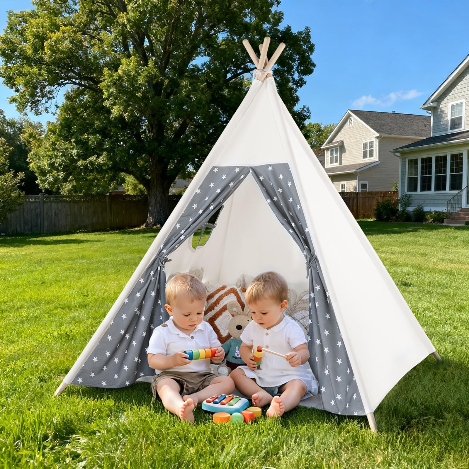 Kids Teepee Tent for Kids, Kid Play Tents for Girls & Boys, Gifts Playhouse for Indoor Outdoor Games, Toddler Toys House for Baby (Tee Pee for Child)