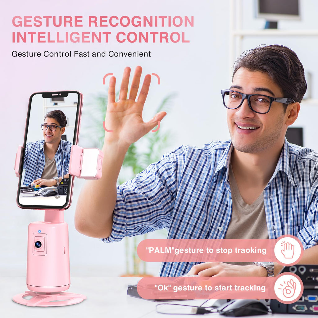 Auto Face Tracking Tripod 360° Rotating Cell Phone Photo and Video Kits Stand, No App, Camera Stand with Remote and Gesture Control, Rechargeable Smart Shooting Stand for Live Recording Tiktok（Black）